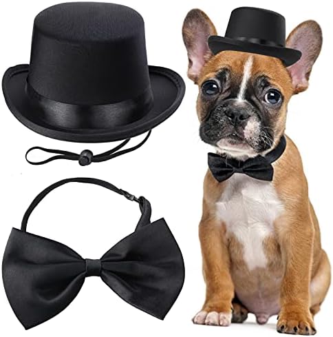 Yewong 2 Pieces Pet Formal Accessories Set - Top Hat with Pet Formal Necktie/Bowtie Birthday Party Gradation Halloween Costumes Accessories for Dog Cat (Black-A) by Yewong