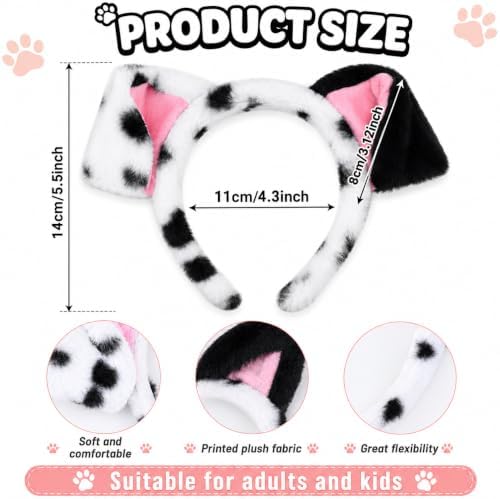 Halloween Dalmatian Costume Set Include Dog Ear Headbands Velvet Choker Tails for Adults Party Dress Up - Image 2