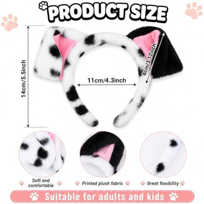 Halloween Dalmatian Costume Set Include Dog Ear Headbands Velvet Choker Tails for Adults Party Dress Up - Image 2
