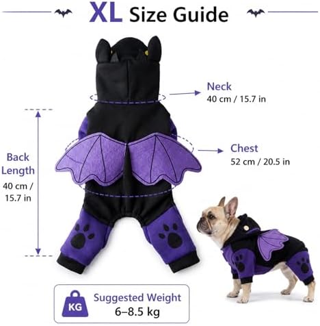 Small Dog Halloween Costume, Bat Hoodie with 3D Wings for Cats and Puppies - Image 2