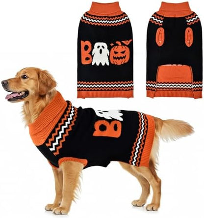 Halloween Dog Stripe Sweater Cute Pumpkin Ghost Pattern Pet Knitwear Clothes Festival Boo Letters Outfits Halloween Costume for Small Middle Large Dogs 3XL by LyssKMK