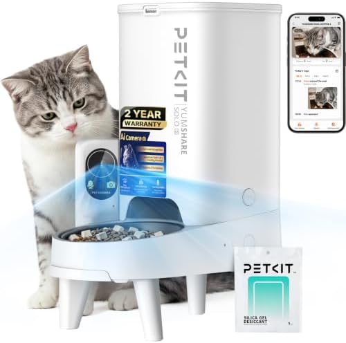 PETKIT Automatic Cat Feeder with Camera, Upgraded Multi-Cat Recognition, 2.4G&5G WiFi Pet Feeder with Freshness Preservation,3L Timed Food Dispenser with Low Food Sensor,Night Vision Motion Capturing