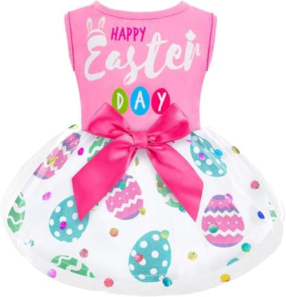 Dog Easter Outfit Cute Happy Easter Day Dog Dress Bunny Eggs Easter Dog Cat Clothes Pink Tulle Pet Doggie Apparel Outfit with Bowknot for Small Dogs Puppy Cat Girl Costume by BAOBICUTE