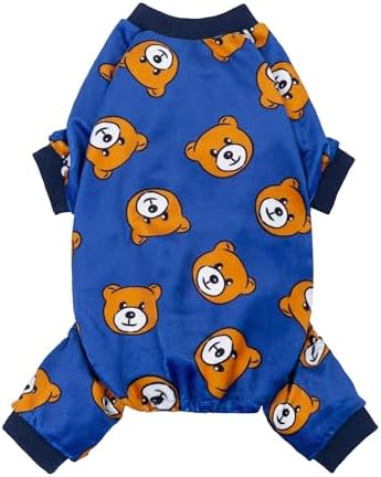 Fitwarm Cute Bear Dog Pajamas, Dog Clothes for Small Dogs Boy Girl, Fleece Pet Onesie with Feet, Royal Blue, Brown, Large by Fitwarm