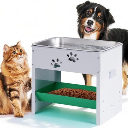 Dog Water Bowl Elevated| Adjustable Stand Pet Feeding Station with Storage