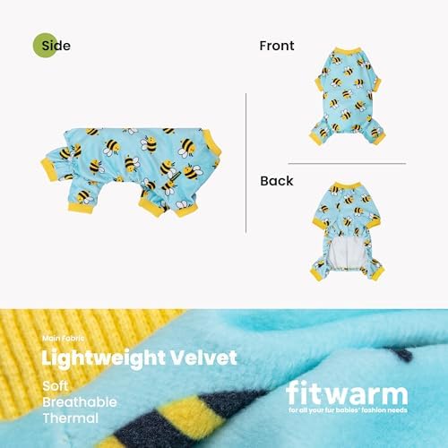 Fitwarm Funny Bee Fleece Dog Pajamas, Warm Winter Dog Clothes for Small Dogs Boy Girl, Cozy Pet Onesie with Feet, Light Blue, XS - Image 6