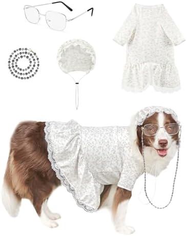 4P Funny Granny Wolf Dog Costume – Halloween Old Lady Costume for Dog for Medium and Large Dogs – Includes Floral Dress, Cap, Glasses & Eye – Classic Story-Themed Cosplay by VISTARAFT