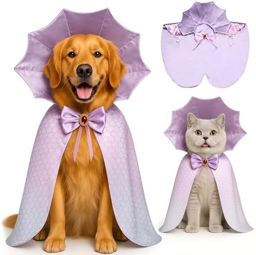 Dog Halloween Costume Cape Vampire Cloak with Bow Tie (Purple Scales, LXL) by JIKAJA