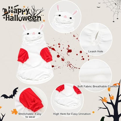 NACOCO Halloween Rabbit Dog Costume - Pet Christmas New Year Hoodie Warm Party Coat Outfit for Small and Medium Cat Dog Clothes(Red Rabbit,S) - Image 3