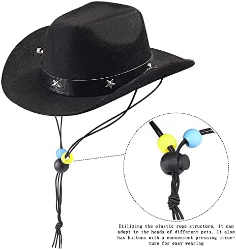 Yewong Pet Cowboy Costume Accessories Dog Cat Pet Size Cowboy Hat and Bandana Scarf West Cowboy Accessories for Puppy Kitten Party Festival and Daily Wearing Set of 2 (Black) - Image 3