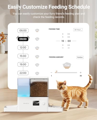 ROJECO Automatic Cat Feeder and Water Dispenser,2.4G WiFi Control Feeding