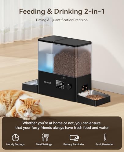 ROJECO Automatic Cat Feeder and Water Dispenser,8.5L Timed Cat Feeder
