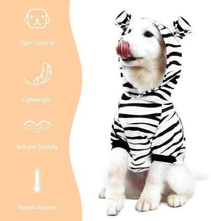 NACOCO Halloween Dog Tiger Costume - Pet White Tiger Cosplay Clothes Coat Hoodie Outfits Cute Warm Winter Apparel for Small and Medium Dogs(White, M) - Image 2
