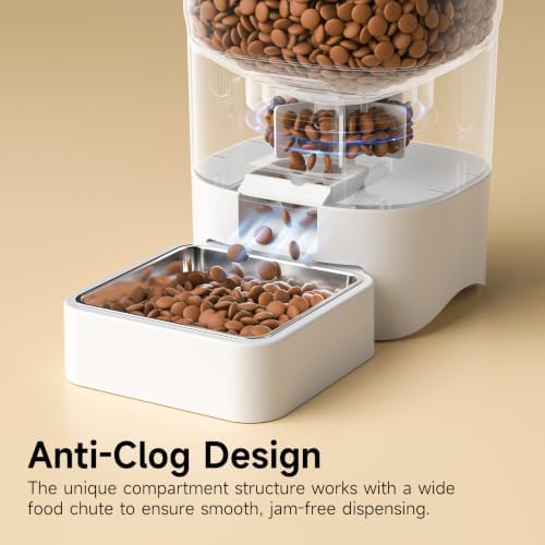 PAPIFEED Automatic Cat Feeder with App, WiFi Auto Cat Feeder, 6L Slow-Feed Cat Food Dispenser for Dry Food, Dual Power Supply Timed Pet Feeder for Small Dog, 10 Meals/Day, 12 Portions/Meal, White