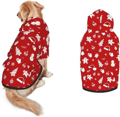 Christmas Dog Hoodie, Red Gingerbread Print, with Leash Hole by Jagfhhs