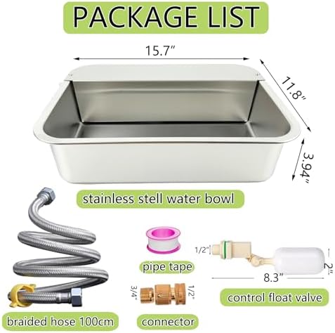 3 Gallon Automatic Dog Water Dispenser 304 Stainless Steel, Large Self-Filling Pet Water Bowl with Float Valve, Auto Animal Waterer for Dogs, Livestock, Horse, Goat, Pig