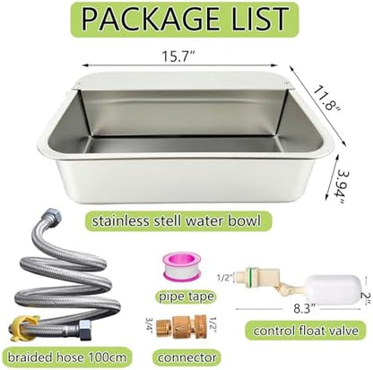 3 Gallon Automatic Dog Water Dispenser 304 Stainless Steel, Large Self-Filling Pet Water Bowl with Float Valve, Auto Animal Waterer for Dogs, Livestock, Horse, Goat, Pig