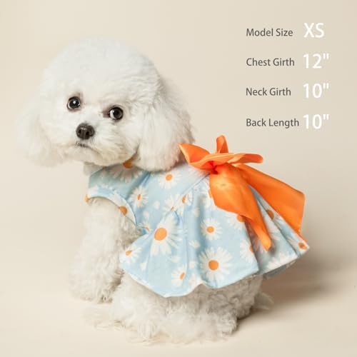 PUPTECK Floral Dog Dress with Bow Soft Cute Dog Clothes for Spring Daisy XS - Image 5