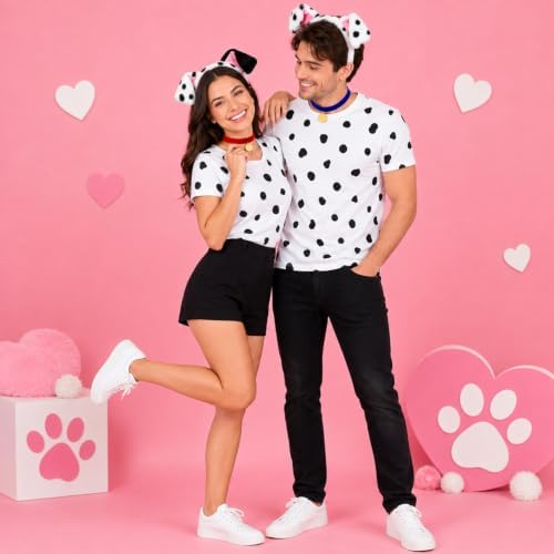 Halloween Dalmatian Costume Set Include Dog Ear Headbands Velvet Choker Tails for Adults Party Dress Up - Image 6