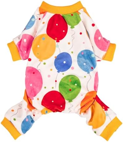 Fitwarm Balloon Dog Fleece Pajamas, Birthday Outfit for Small Dogs Boy Girl, Cozy Pet Onesie with Feet, White, Yellow, Red, Blue, Green, Large by Fitwarm