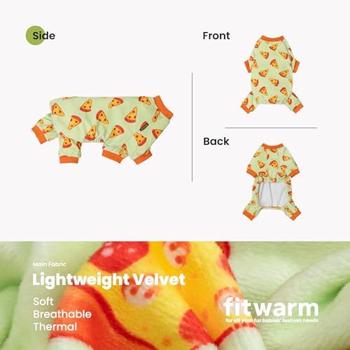 Fitwarm Pizza Dog Fleece Pajamas, Funny Cozy Clothes for Small Dogs Boy Girl, Soft Pet Onesie, Light Green, Orange, Small - Image 6