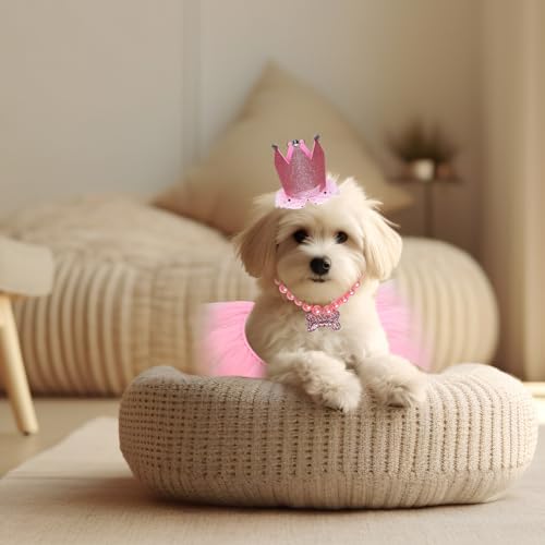 Dog Party Supplies Set - Pink Tutu Skirt, Birthday Hat, Necklace for Puppy Cat Halloween Wedding Costume - Image 6