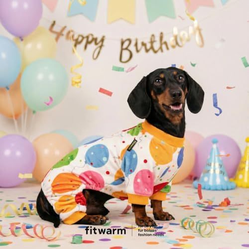 Fitwarm Balloon Dog Fleece Pajamas, Birthday Outfit for Small Dogs Boy Girl, Cozy Pet Onesie with Feet, White, Yellow, Red, Blue, Green, Medium - Image 3