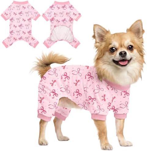 Dog Pajamas for Small Medium Dogs Pjs Pink Bow Dog Onesie Breathable Puppy Pj Pet Stretchy Soft Sleepwear for Spring Summer Costume-M by Ruirichfun