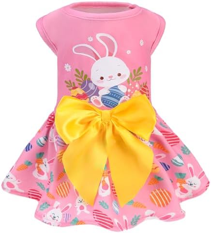 PUPTECK Print Easter Dog Dress with Cute Bow, Pink Rabbit XS by PUPTECK