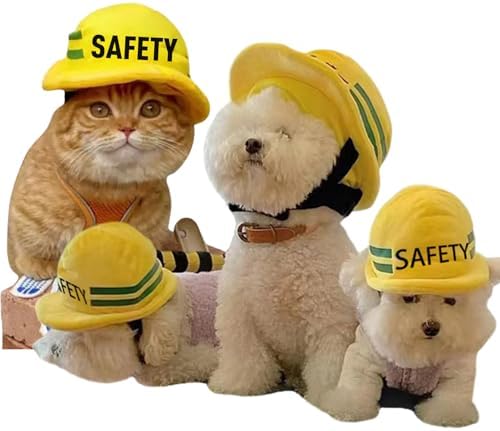 Funny Dog Costumes for Small Dogs Padded Safety Helmet Beanie hat,Warm Construction Style Cute Outdoor Workers hat for Dog Halloween Architect Costume by Lamiaraga