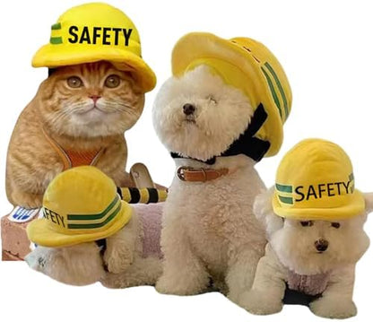 Funny Dog Costumes for Small Dogs Padded Safety Helmet Beanie hat,Warm Construction Style Cute Outdoor Workers hat for Dog Halloween Architect Costume by Lamiaraga