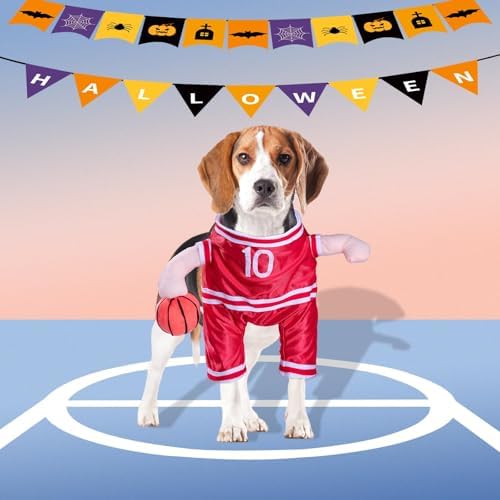 DELIFUR Dog Basketball Player Costume - Pet Halloween Costume Adjustable Funny Dress Up Sports Outfit Cosplay Clothes for Small Medium Dog (Red Basketball, Medium) - Image 2