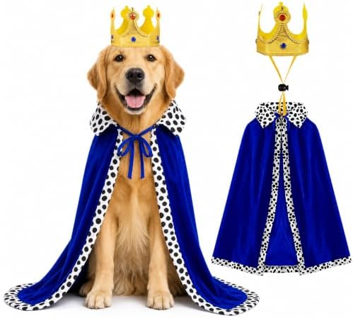 Dog Halloween Costumes for Large Dogs, King Cape and Crown Set by PWMENLK