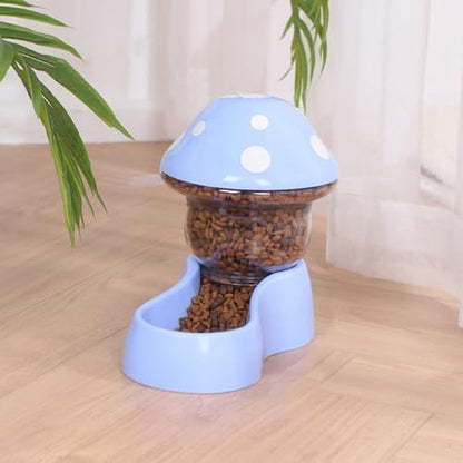 2025 Automatic Pet Feeder with Mushroom Shape for Cats Dogs Puppies Kittens Easy Clean Refill Dual Food Water Dispenser for Small Medium Pets at Home Travel (Blue)