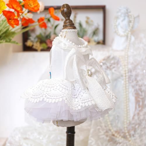 Fashion Sweet Puppy Dog Blingbling Princess Skirt Pet Dog Lace Cake Camisole Tutu Dress E-White-1 S - Image 2