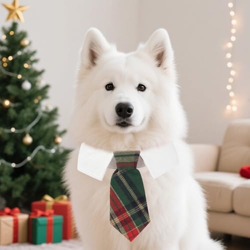 ADOGGYGO Christmas Dog Necktie, Xmas Pet Tuxedo Costume, Green Plaid Christmas Neck Tie Collars for Medium Dogs (Medium) - Image 2