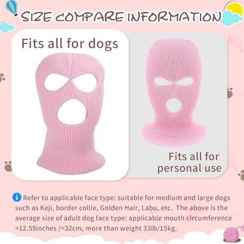 HOWWFALY Dog Halloween Christmas Costume Ear Muffs Noise Protection Knitted Dogs Ears Warm Hats Dog Robbers & Thieves Mask Funny Pet Cosplay for Medium Large Dog(Pink Mask) - Image 2