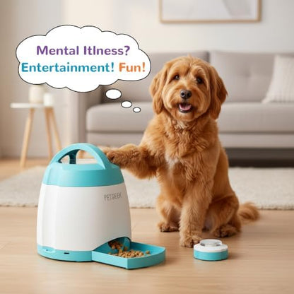 PETGEEK Upgrade USB‑Chargeable Automatic Dog Treat Dispenser, Puzzle Memory Training Dog Button Toy- IQ Training Automatic Dog Feeder, Remote Button Treat Dispenser(400ml Capacity)