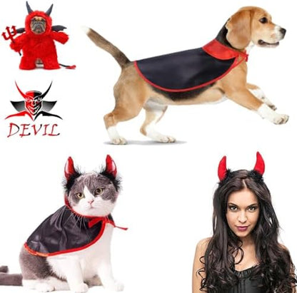 Halloween Medium Dog Costume 2PACK Cute Cat Dog Cape Cosplay Devil Hat Headband Adjustable Vampire Cloak Demon Hair Hoop Funny Pet Cape Outfits for Medium Large Dogs Holiday Dress Supplies - Image 5