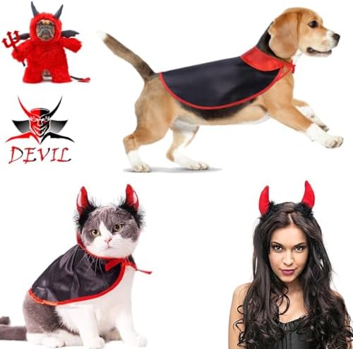 Halloween Medium Dog Costume 2PACK Cute Cat Dog Cape Cosplay Devil Hat Headband Adjustable Vampire Cloak Demon Hair Hoop Funny Pet Cape Outfits for Medium Large Dogs Holiday Dress Supplies - Image 2