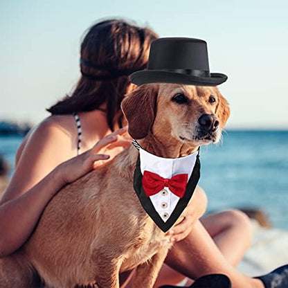 Yewong 2-Piece Pet Formal Accessories Set - Top Hat with Tuxedo Bandana Collar for Dog & Cat (Set-D) - Image 6