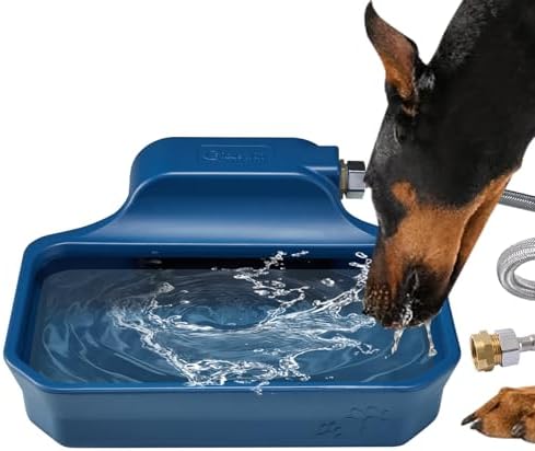 PETIMI Automatic Water Dispenser for Dogs/Cats, 1 Gallon Auto-Fill Dog Water Bowl Dispenser for Indoor/Outdoor, Large Water Feeder for Pets/Livestock, BPA-Free, Wide Mouth, Fits GHT 3/4" Faucet, Blue