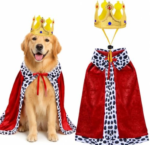 Dog Halloween Costume, Adjustable Dog King Cloak with Crown, Funny Pet Prince Cloak Costume for Large Dogs Halloween Cosplay Party Dress Up (L) by Unknown