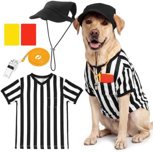 Halloween Large Dog Referee Costume Set with Shirt Cap Whistle Cards, XL by Janmercy