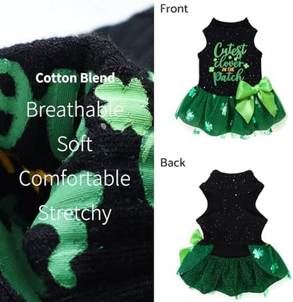 Fitwarm Cutest Clover in the Patch Dog Dress, St Patricks Day Dog Clothes for Small Dogs Girl, Funny Pet Cat Holiday Outfit, Black, Emerald Green, Medium - Image 5