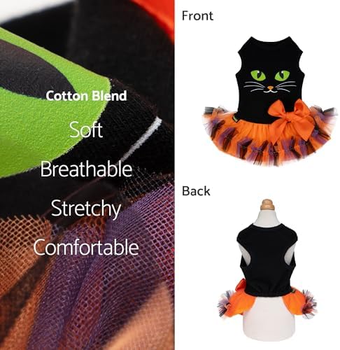 Fitwarm Halloween Cat Face Dog Dress, Funny Halloween Costumes for Small Dogs Girl, Pet Apparel, Black, Orange, Purple, Green, Small - Image 4
