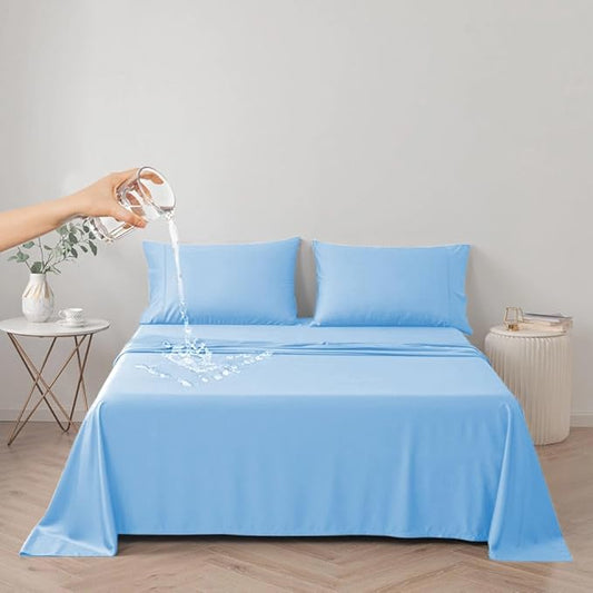 DUJUIKE Waterproof Bed Cover for Dog and Cats,Pet Hair Resistant Bed Sheet Cover, Protective Bed Liner Cover with 100% Waterproof Breathable Thin Fabric (Sky Blue, Queen 78 * 90 inch)