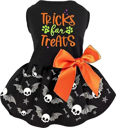 Halloween Dog Dress, Holiday Cat Cotton Outfits Skull Skirt for Small Boys and Girls Puppies Pets Doggie by Miiemiu