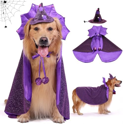 Large Dog Halloween Costumes, Pet Witch Costume Wizard Hat and Cape Vampire Devil, Funny Golden Retriever & German Shepherd Halloween Costumes with Adjustable Straps for Medium Large Dogs (XL) by Unknown