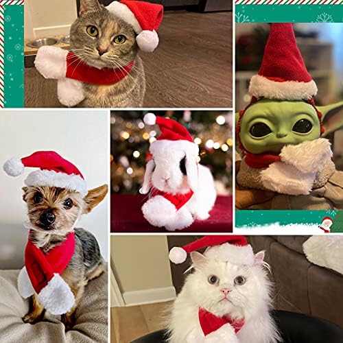 Cat Santa Hat with Scarf, Christmas Hats for Cats Small Dog Santa Hat Christmas Costume for Cat Rabbit Puppy Doll Decoration, Red S - Image 4